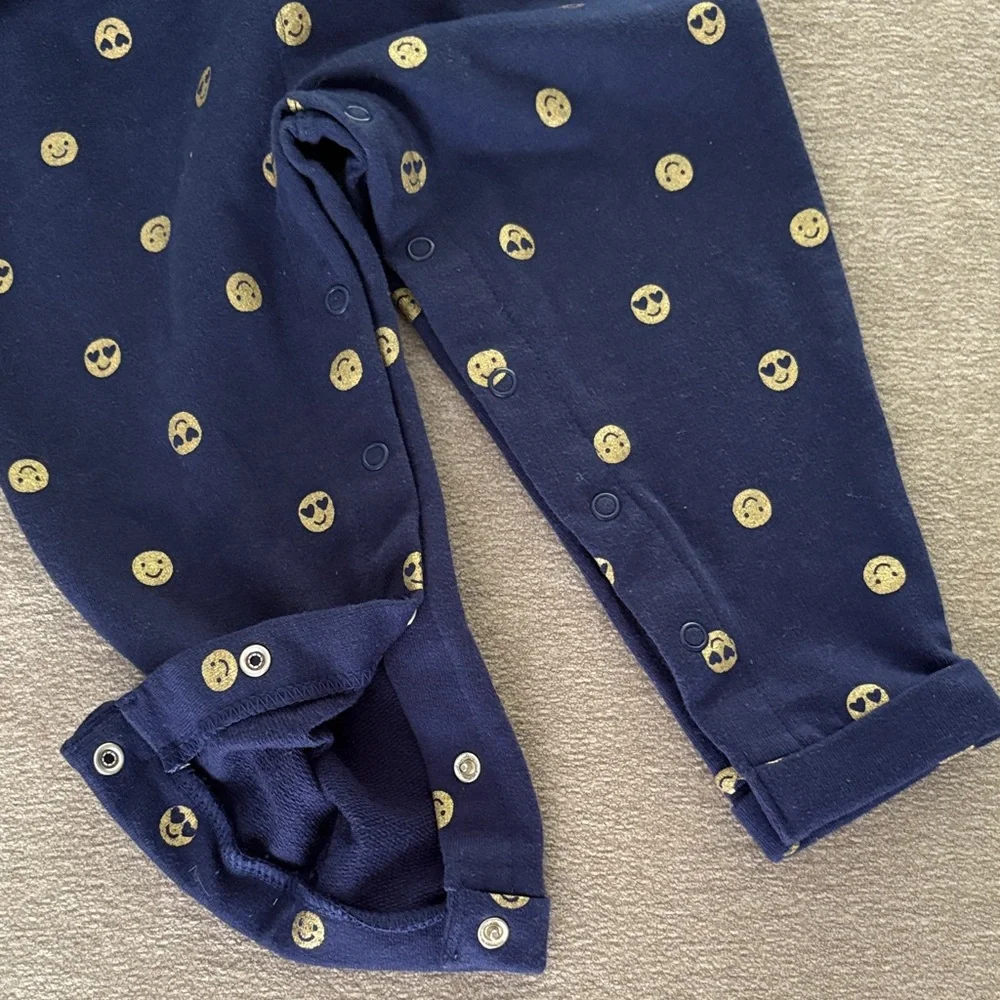 Carter’s Navy Blue Emoji Smiley Face Hooded Zip Jumpsuit
